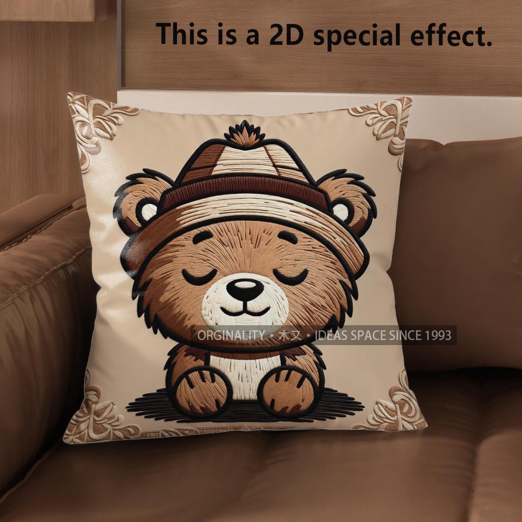 

2D Cute Bears In Hats Pillow Covers For Home Pattern Cushion Cover Suitable For Sofa Bedroom Car Pillow Cover 40x40cm