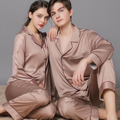 Silk Couple Pajamas: Women's & Men's Long Sleeve Plus Size Set for Spring and Autumn
