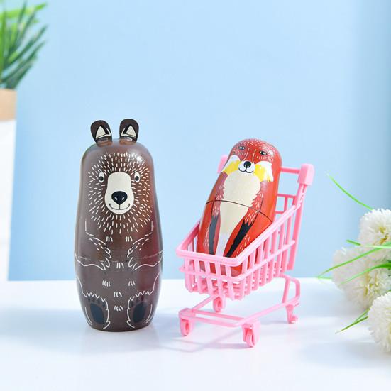 5Pcs/Set Animal Russian Nesting Doll 5 Layers Handmade Wooden Matryoshka Forest Animal Stacking Toy Home Office Desktop Decoration Ornament