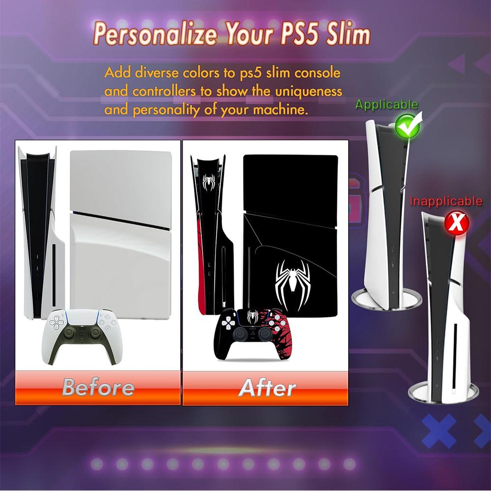 1 Set Spider-Man Console and Controller Skin Sticker Decal for PS5 Slim