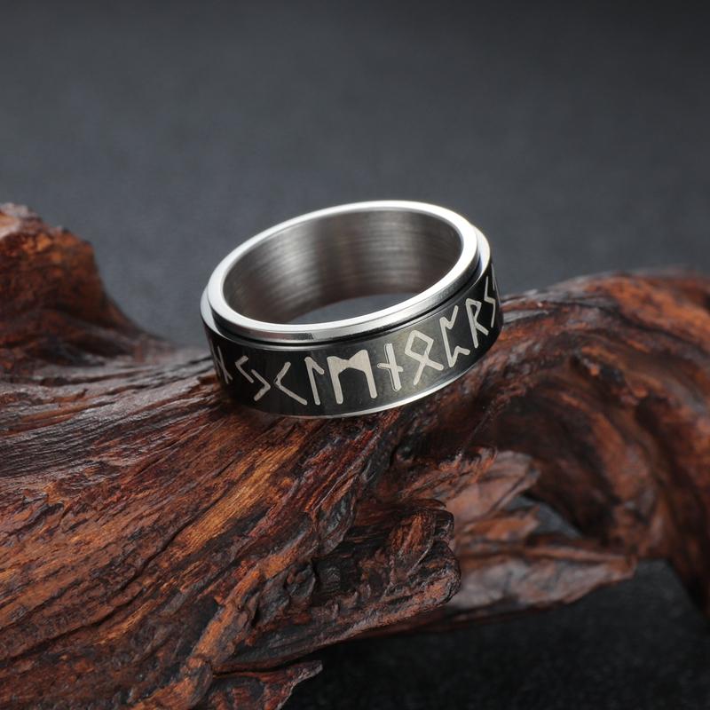 Nordic Viking Rune Stainless Steel Ring for Men Retro Simple Freely Spinning Anti-Stress Accessory  Gift