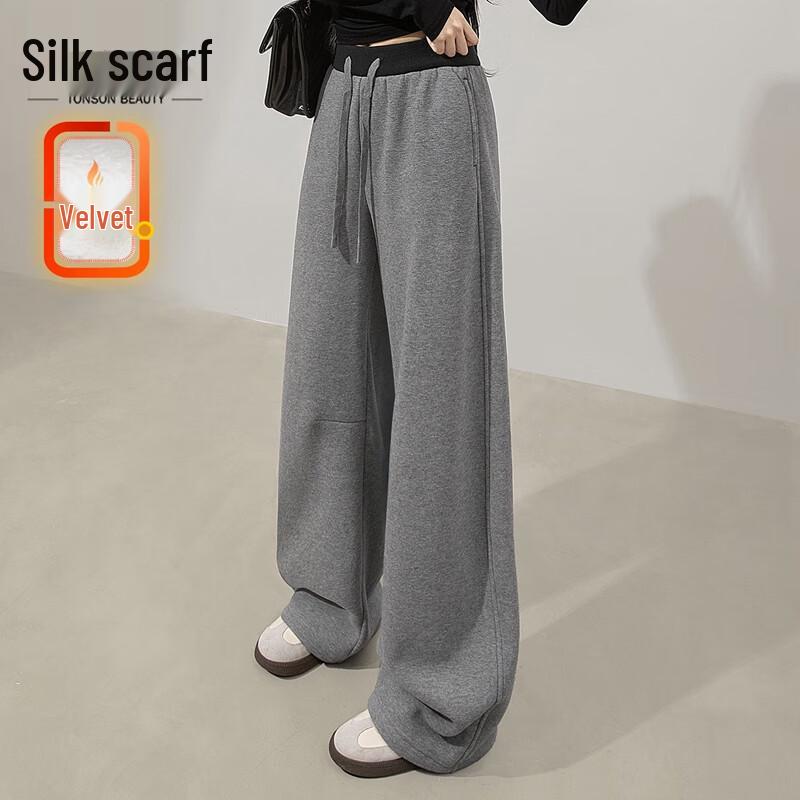 Women s High-Waisted Fleece-Lined Wide-Leg Casual Pants L