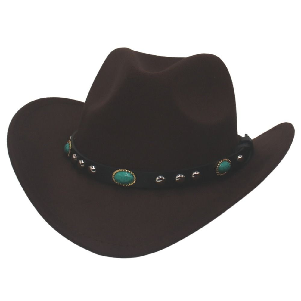 Vintage Classic Cowboy Hat with Studded Pinched Decorative Bands Wide Brim Felt Fedora Hat Cropped Jazz Hat for Women & Men