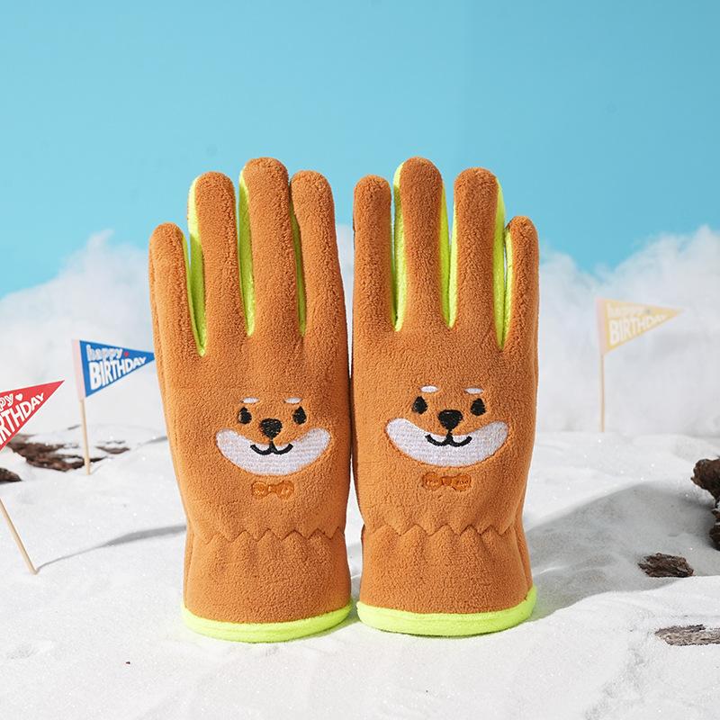 Children's Warm Gloves for Autumn and Winter  Five Fingered Fleece for Cold Protection Cute Cartoon  Student Outdoor Snow Play Ollie Fleece Gloves
