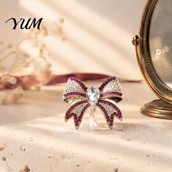 Coats Accessory Retro Rhinestone Bow Brooch, Bowknot Pin with Waterdrop Faux Pearl, Tie Women Jewelry Accessories for Wedding Party Daily Wear Bag
