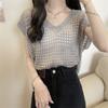 V-neck Hollow Out Knit T-shirt Oversized Beach Crochet Sweater Vest Leisure   Streetwear