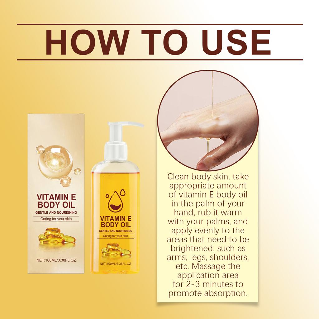 Nutrient E Tělový olej, Tělový hydratační krém, Tělový olej, Hluboce hydratační, Dlouhotrvající hydratace, Zesvětlující tón pleti, Jemná péče, 100 ml