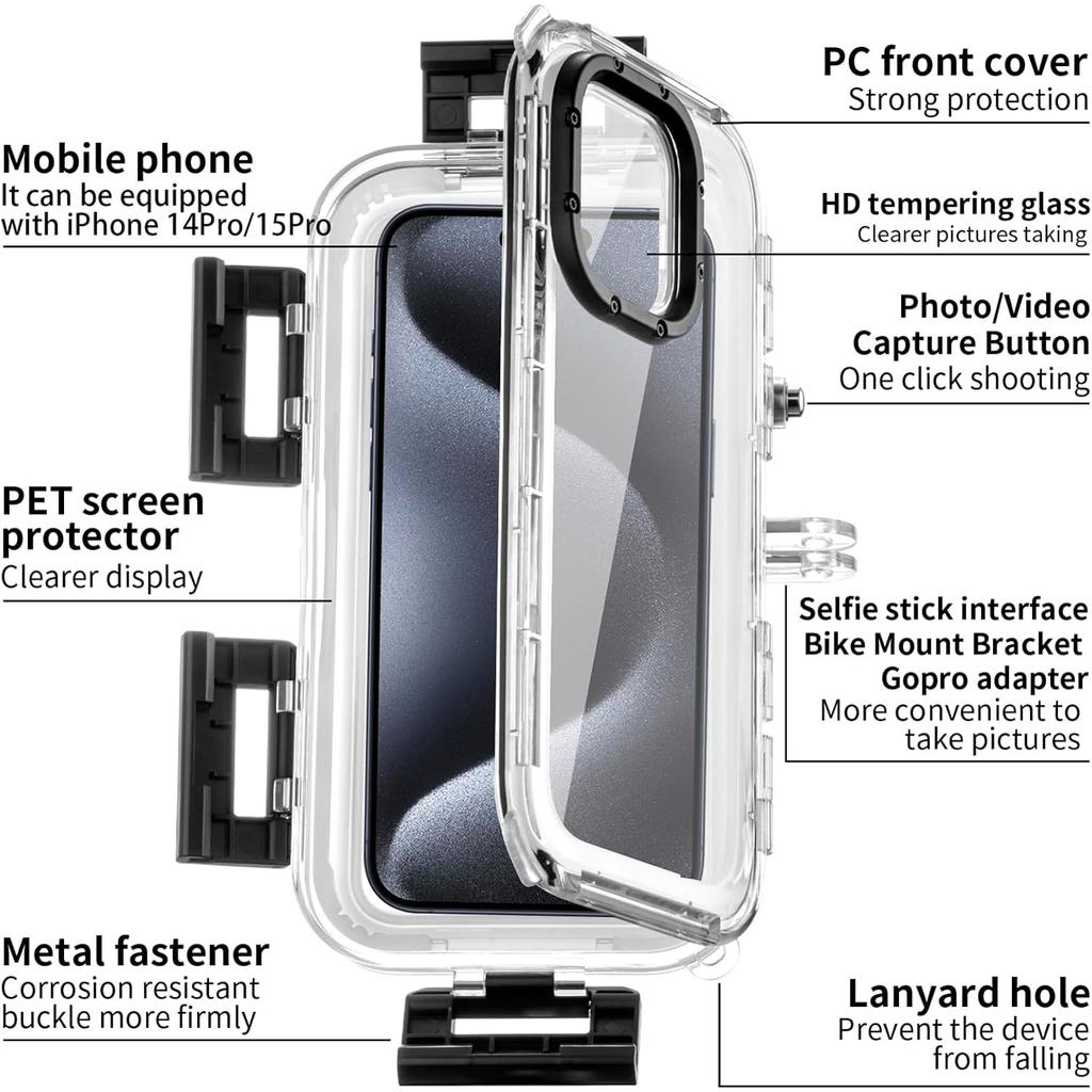 Waterproof Case for iPhone 13Pro814Pro/15Pro, Shock -proof, Antipolvo, Last Intervension Sports, Waterproof, Cycling Phone Cover, Skiing