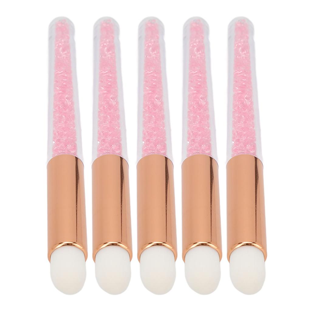 5pcs Glitter Crystal Lip Brush Round Head Portable Fiber Wool Lash Brush for Makeup
