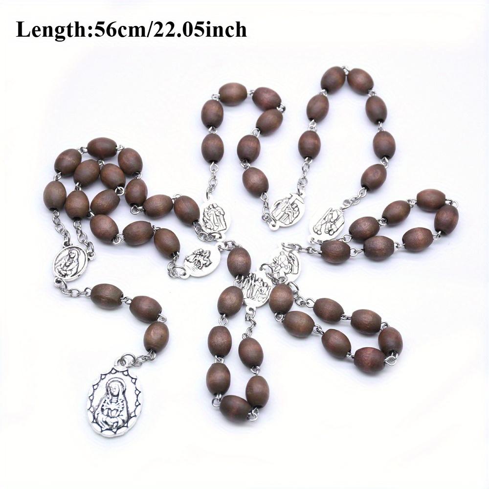 Rosenkranz Halskette Anhänger Holzperlen Rosen Halskette Katholischer Gebetsschmuck Braune Halskette Holzperlen Langer Rosenkranz