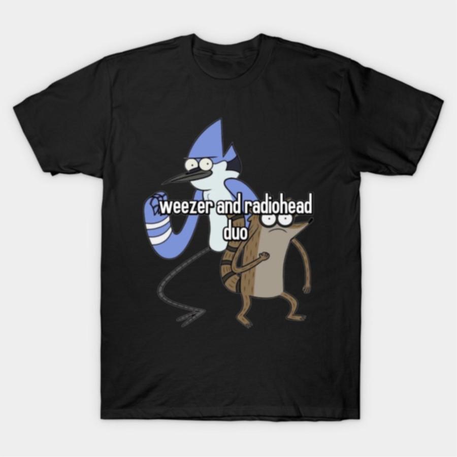 

Mordecai and Rigby Weezer Radiohead Duo Meme T-shirt For Men Women 100% Cotton T Shirts Short Sleeve Tops 0325-2 - Men s Summ... 5XL