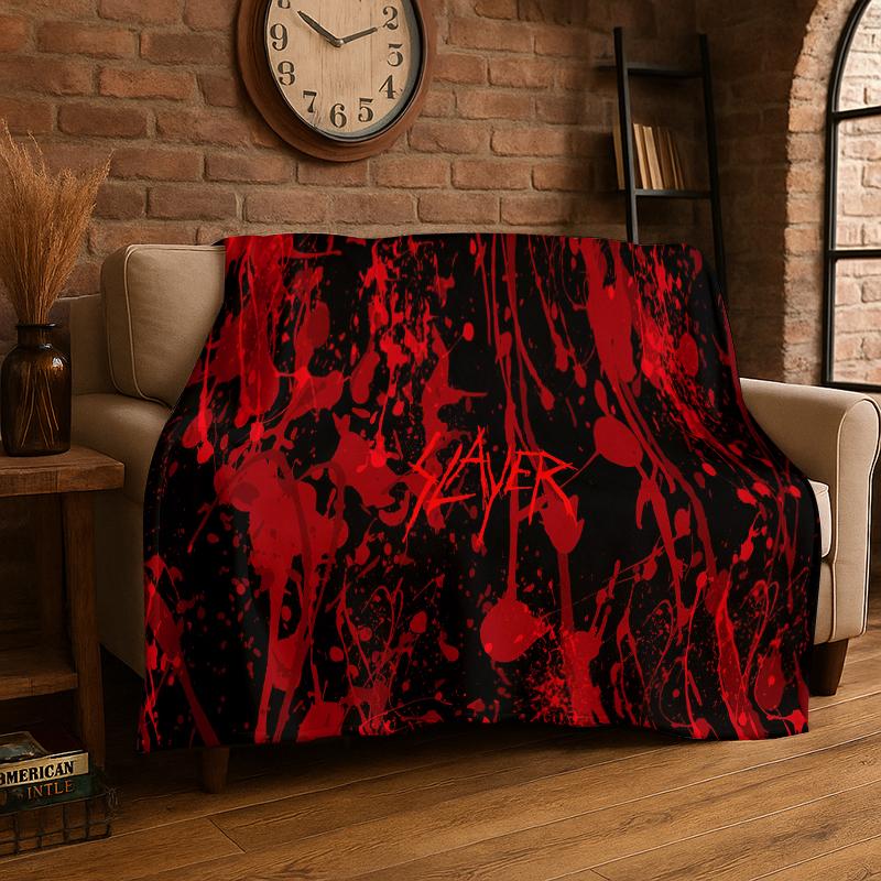 Retro Slayer Heavy Metal Rcck Band Sign Flannel Blanket Soft Warm Throw Blanket for Bedroom Living Room Bed Travel Picnic Gift