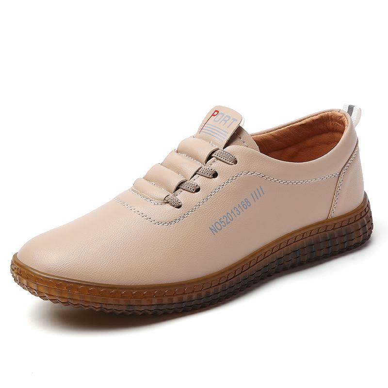 Ladies' casual walking Lofu shoes, fashionable mom 100% genuine leather shoes, breathable flat single shoes