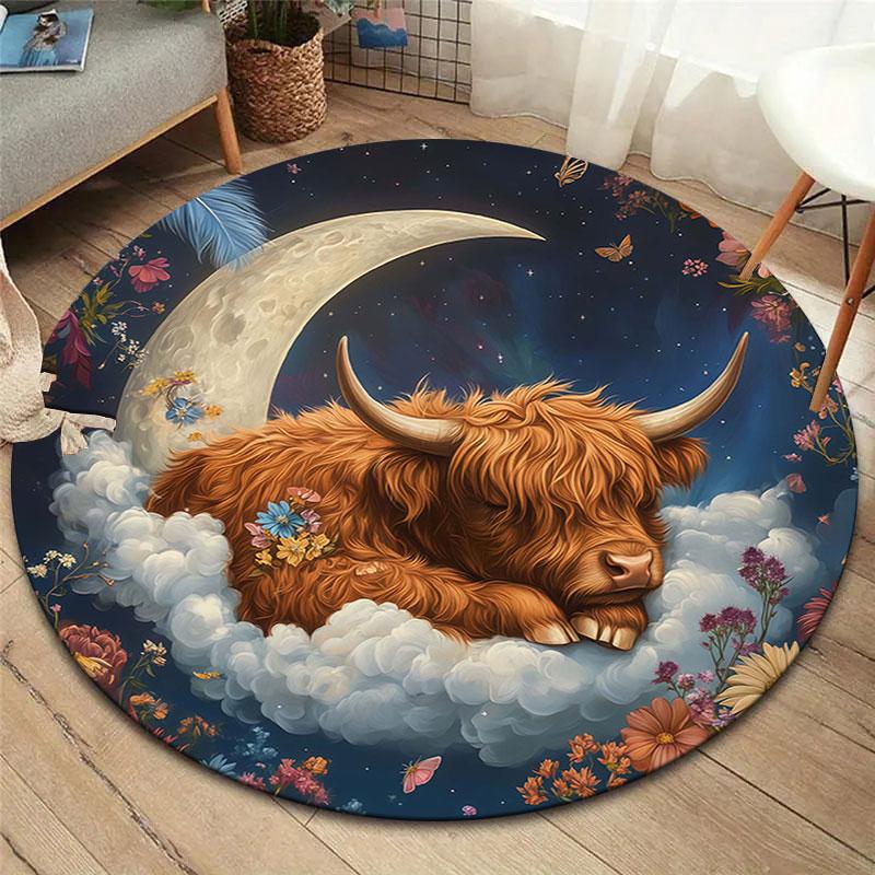 

Highland cattleRound Area Rug,Carpet Rug for Living Room Bedroom Sofa Playroom Decor,Non-slip Floor Mat 80cmx80cm