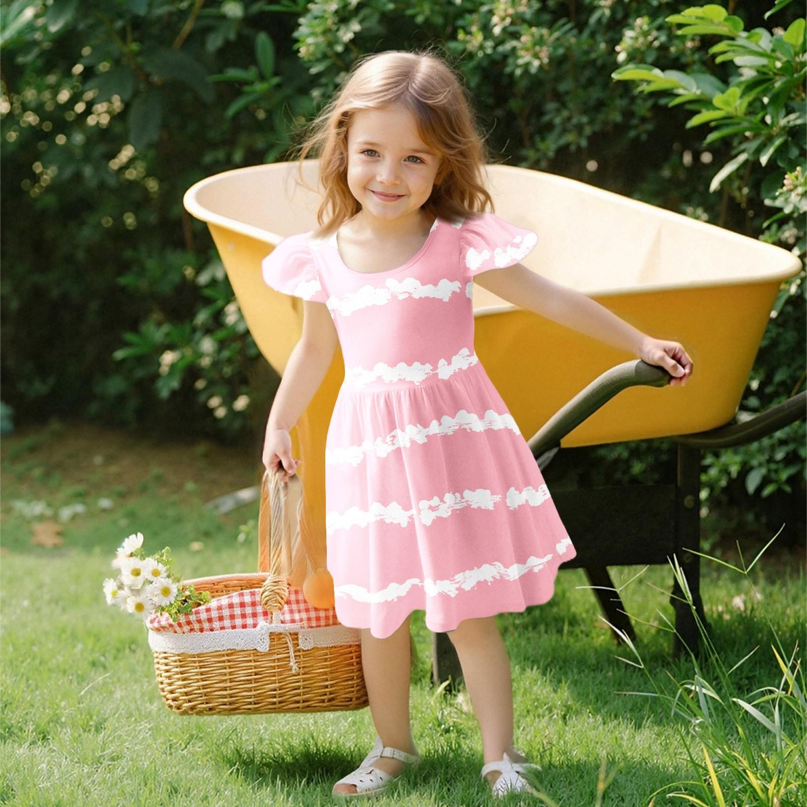 

Girls Toddler SleeveDress Dresses Casual Party School Dresses Clothes For Girls 110 рожевий