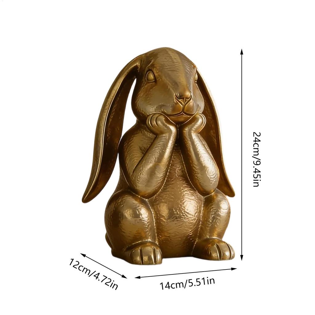 Gold Easter Bunny Figurine Thinking Rabbit Statue Spring Home Accents Resin Sculpture for Tabletop Shelf Farmhouse Office Decor