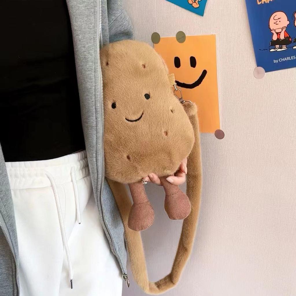 Geantă drăguță de cartofi în stil desen animat, geantă de mesager mică și pufoasă cu cartofi, rucsac mic creativ și versatil pentru studentă