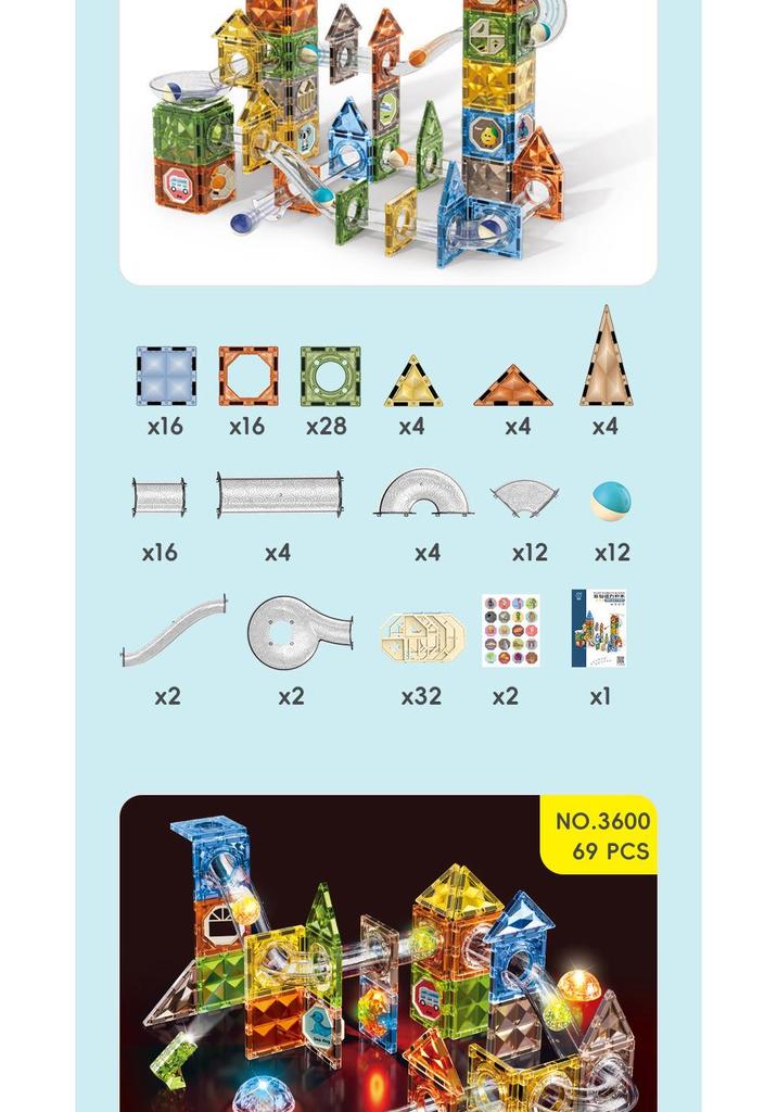 Digefei Magnetic Building Blocks: Educational Diamond Drill, Roller Ball Track, Colorful Lights, Strong Magnet, Pipe & Surface Sheets.