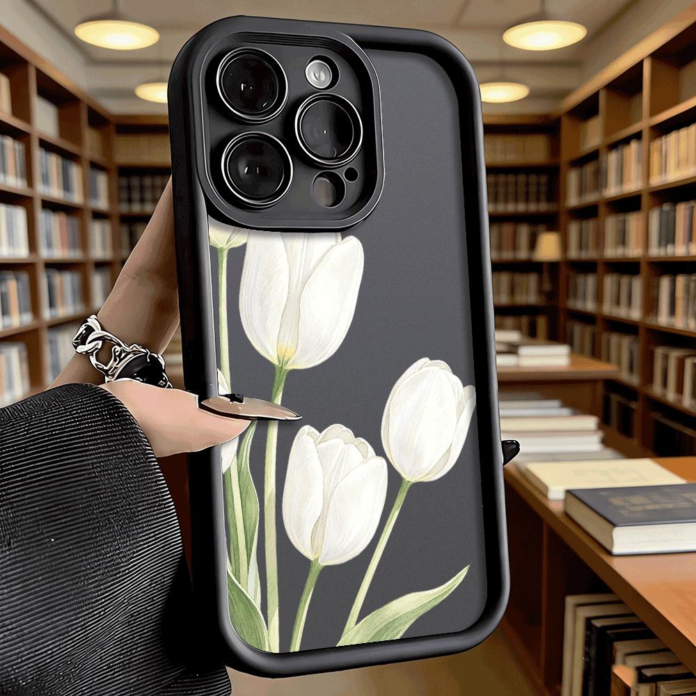 White Tulips Watercolor Phone Case for iPhone 17 16 15 14 13 12 11 Pro Max Plus Anti Scratch, Gel Flexible Protective