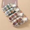 Plaid Retro Cotton Slippers Women's Season Indoor Home Warmth Plush Shoes Non-slip Bag Head Couple Cotton Mop