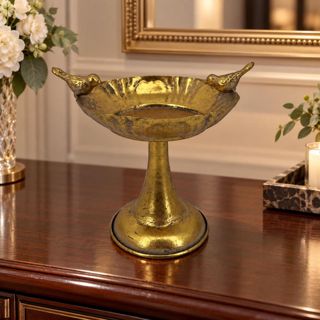 Pedestal Planter Open Top Design Ornate Metal Vase with Base for Tabletop Display, Dining