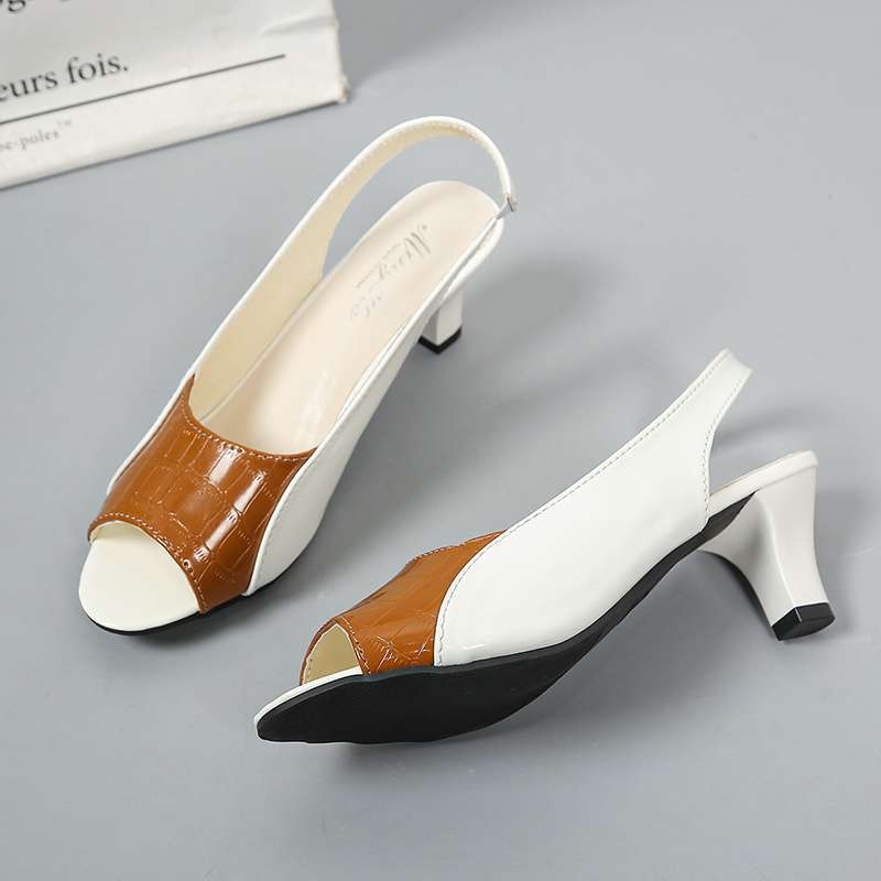 2025 summer sandals women's red bow new fish mouth shoes middle heel shoes women's thick heel shoes light mouth fashion shoes