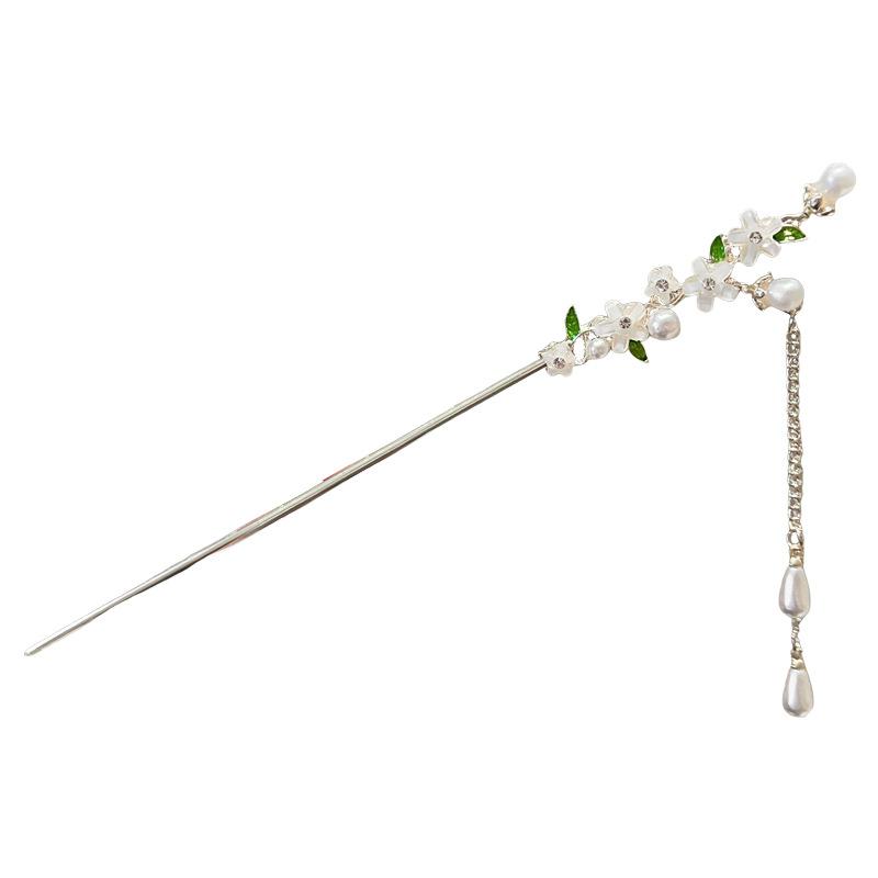Vintage Crystal Pearl Flower Hair Sticks for Women Chinese Style Cross Tassel Hairpin Disk Hair Chopsticks Hair Accessories Gifts