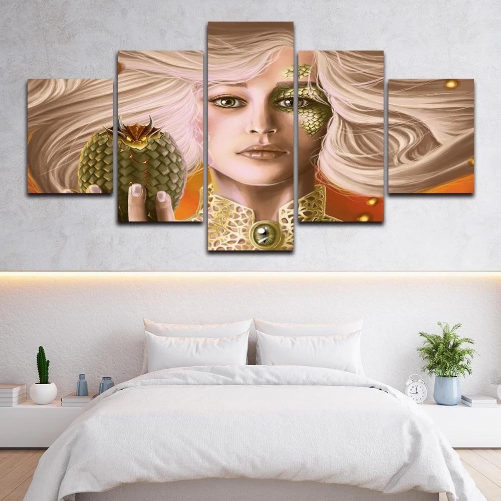 Wall Art Modern Woman Pineapple Poster 5 Pcs Mother of Dragon GOT Canvas Painting Modular Print Picture Gallery Home Decor Frame