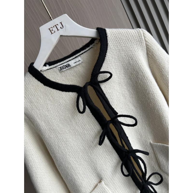 Pletený kardigan s páskem Módní sešívaný barevný blokový design Dámský pletený kardigan s dlouhým rukávem