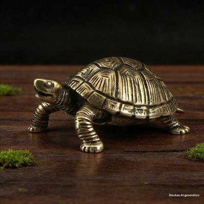 Statua di tartaruga in rame puro Statuette di tartaruga in ottone vintage Ornamento da tavolo Feng Shui Miniature Artigianato per animali da tè antichi Regali