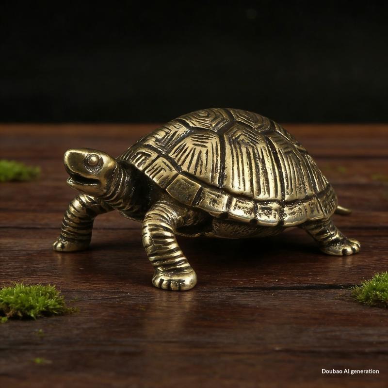 

Pure Copper Turtle Statue Vintage Brass Tortoise Figurines Desktop Feng Shui Ornament Miniatures Antique Tea Pet Crafts Gifts onesize