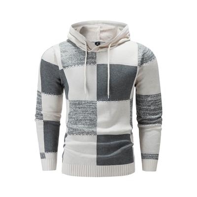 Men's Pullover Long Sleeve Knitted Autumn and Winter Casual Printed Hooded Sweater Top