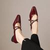 Krazing Pot Genuine Leather Square Toe Low Heels Summer Shoes Big Size 42 Buckle Straps Women Shallow Pumps