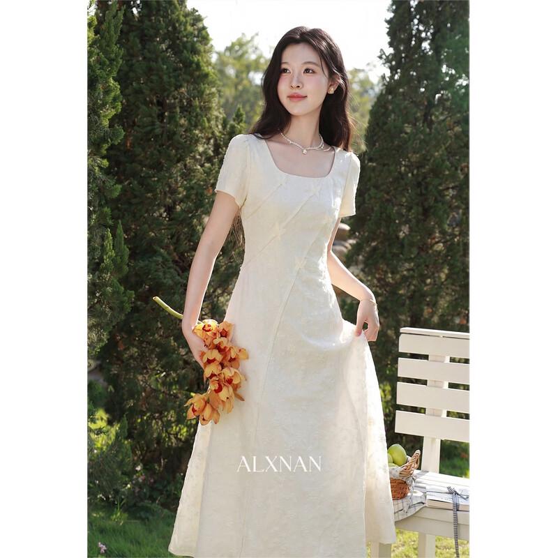 Luxiangnan Summer Apricot A-Line Dress M