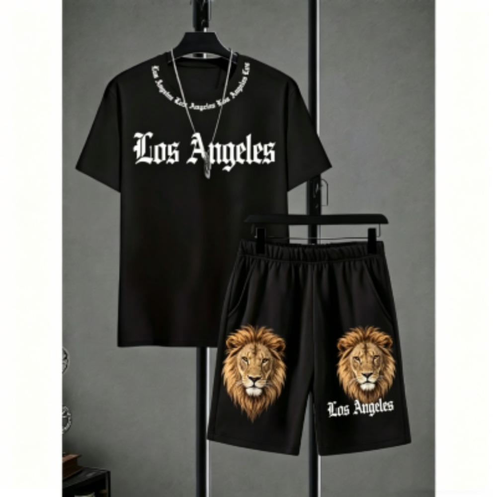 Men's Set Stripe Printed Men's T-shirt and Shorts 2 Piece Set Summer Casual Outdoor Men's and Women's T-shirt Sets
