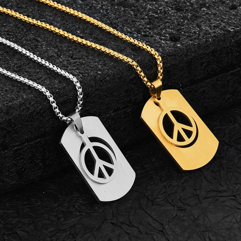 Vintage minimalistiskt fredsteckenhalsband för män och kvinnor i snyggt titanstål