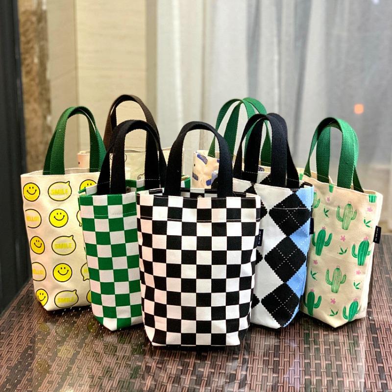 New Japanese and Korean simple canvas portable braised cup bag Internet celebrity belly cup thermos cup bag work hand carry snack bag