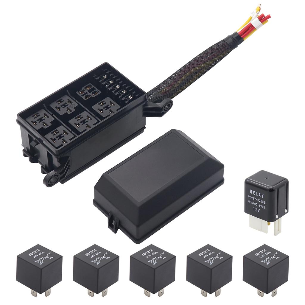 12 Volt Fuse Relay Block with 40A JD1914 Relays 4 Pin RTT7121 Relay Slots 6 ATCATO Fuse Holders