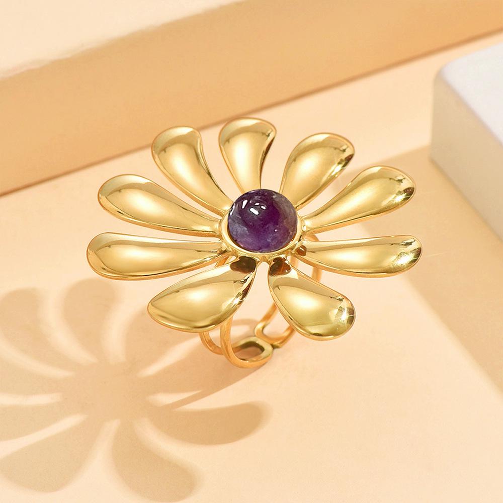 High-end Red Agate Flower Adjustable Stainless Steel Ring
