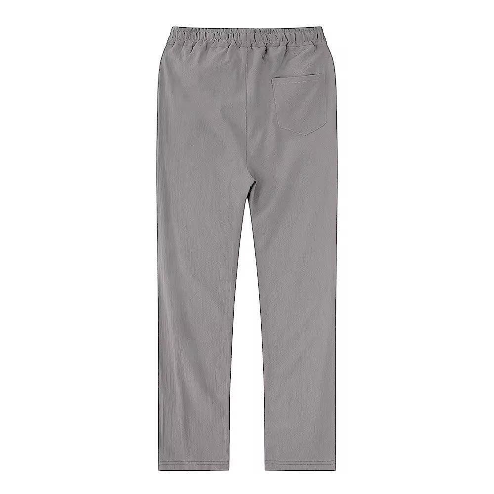 2025 Men's Summer Casual Drawstring Pants, Elastic Waist, Solid Color, Breathable Straight Leg