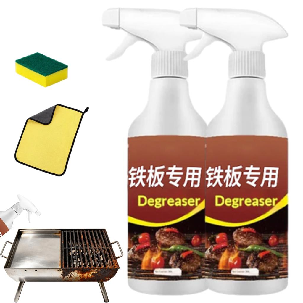 Powerful skillet degreaser, fast and strong heavy-duty grill grease spray, effectively removes stains, black marks, and burnt residues