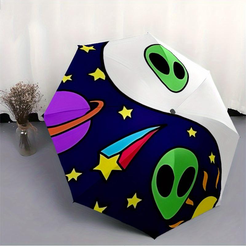 1pc Alien Space Pattern Automatic Open/Close Umbrella, Umbrella with cartoon Design, Portable Compact Umbrella for Men & Women, Good Holiday