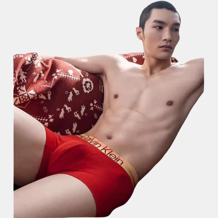 Calvin Klein Color Block Jacquard Low Rise Breathable Boxer Briefs Men Underwear Red NB3026-XMK