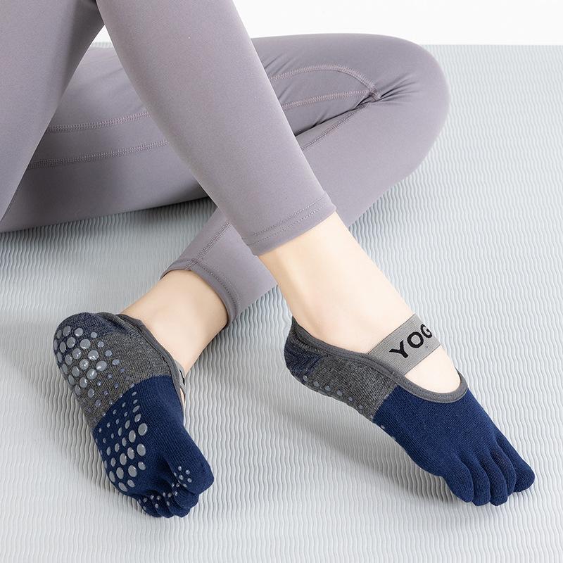 Five Toes Women Yoga Socks Silicone Non-slip Bandage Ballet Pilates Socks Backless Breathable Cotton Indoor Dance Sports Socks
