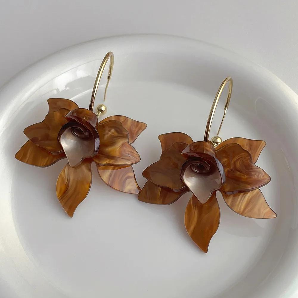 Trendy White Green Brown Acrylic Flower Hoop Earrings for Women Jewelry Statement Earings