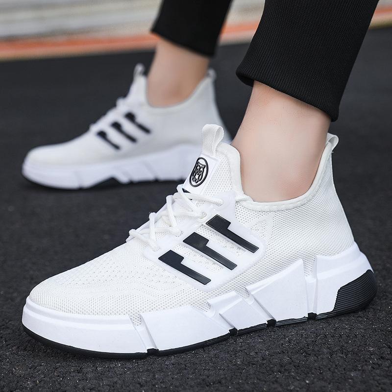 2024 spring new large size fly-woven mesh breathable casual men's shoes lightweight thick-soled running sneakers