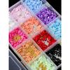 12 Grids/box Colorful Mini Flower Nail Charms 3D Acrylic Floral Nail Art With Pearls Golden Silvery Nail Beads Nail Decoration For Manicures