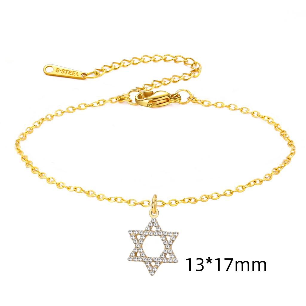 Jeshayuan Bling Zircon Star Of David Bracelet For Women Double Layer Beads Chain Bracelet Stainless Steel Je Bracelet Gift