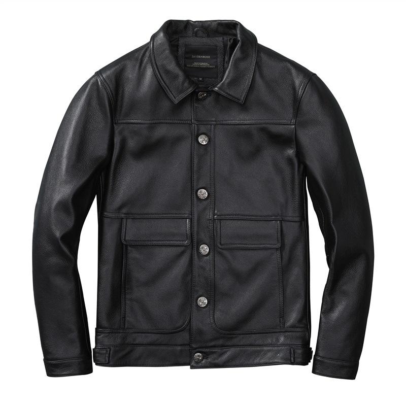 

Новая кожаная куртка с лацканами, мужская короткая приталенная кожаная куртка, красивая куртка XXXXL чёрный