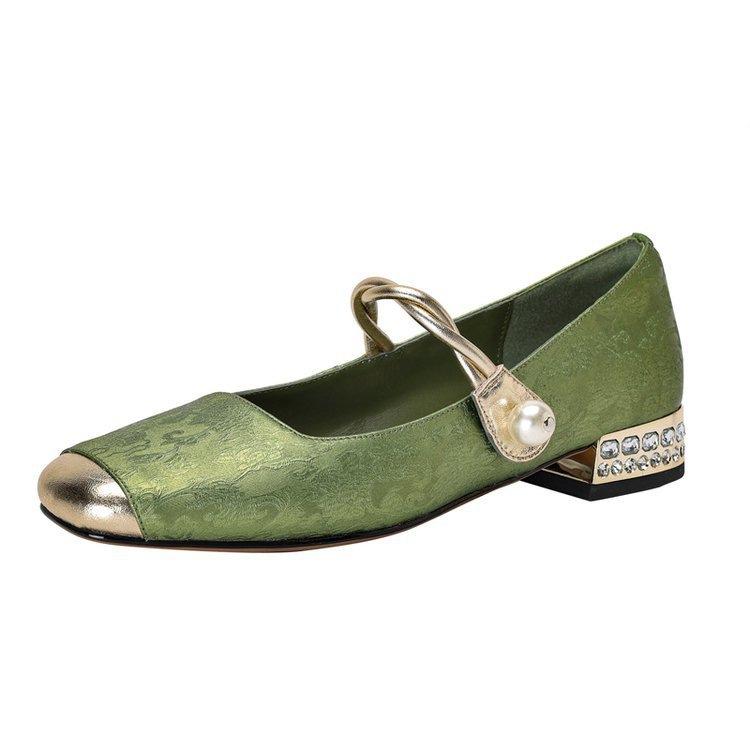 Mary Jane women's shoes French high heels retro summer 2026 new green national style thick heel with shoes